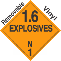 Explosive Class 1.6N NA or UN0486 Removable Vinyl DOT Placard