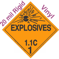 Explosive Class 1.1C NA or UN0433 20mil Rigid Vinyl DOT Placard