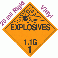 Explosive Class 1.1G NA or UN0476 20mil Rigid Vinyl DOT Placard