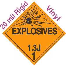 Explosive Class 1.3J NA or UN0450 20mil Rigid Vinyl DOT Placard