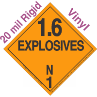 Explosive Class 1.6N NA or UN0486 20mil Rigid Vinyl DOT Placard