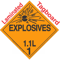 Explosive Class 1.1L NA or UN0357 Tagboard DOT Placard